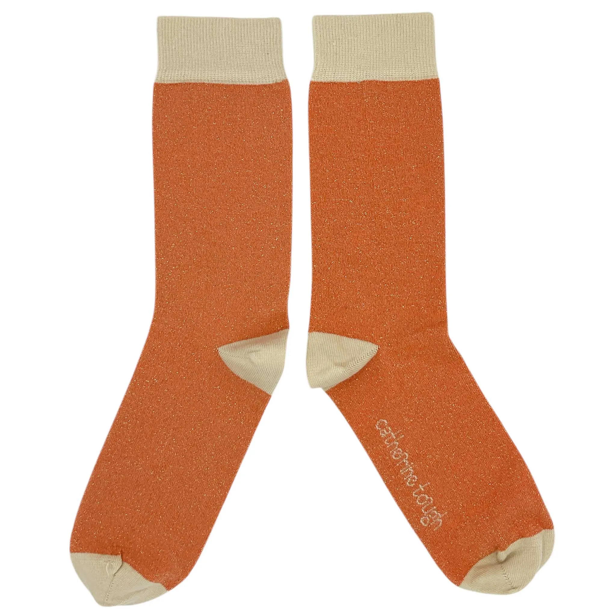 Ladies Coral & Oatmeal Glitter Organic Cotton Ankle Socks