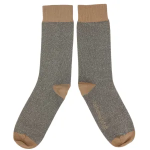 Ladies Grey & Copper Glitter Organic Cotton Ankle Socks