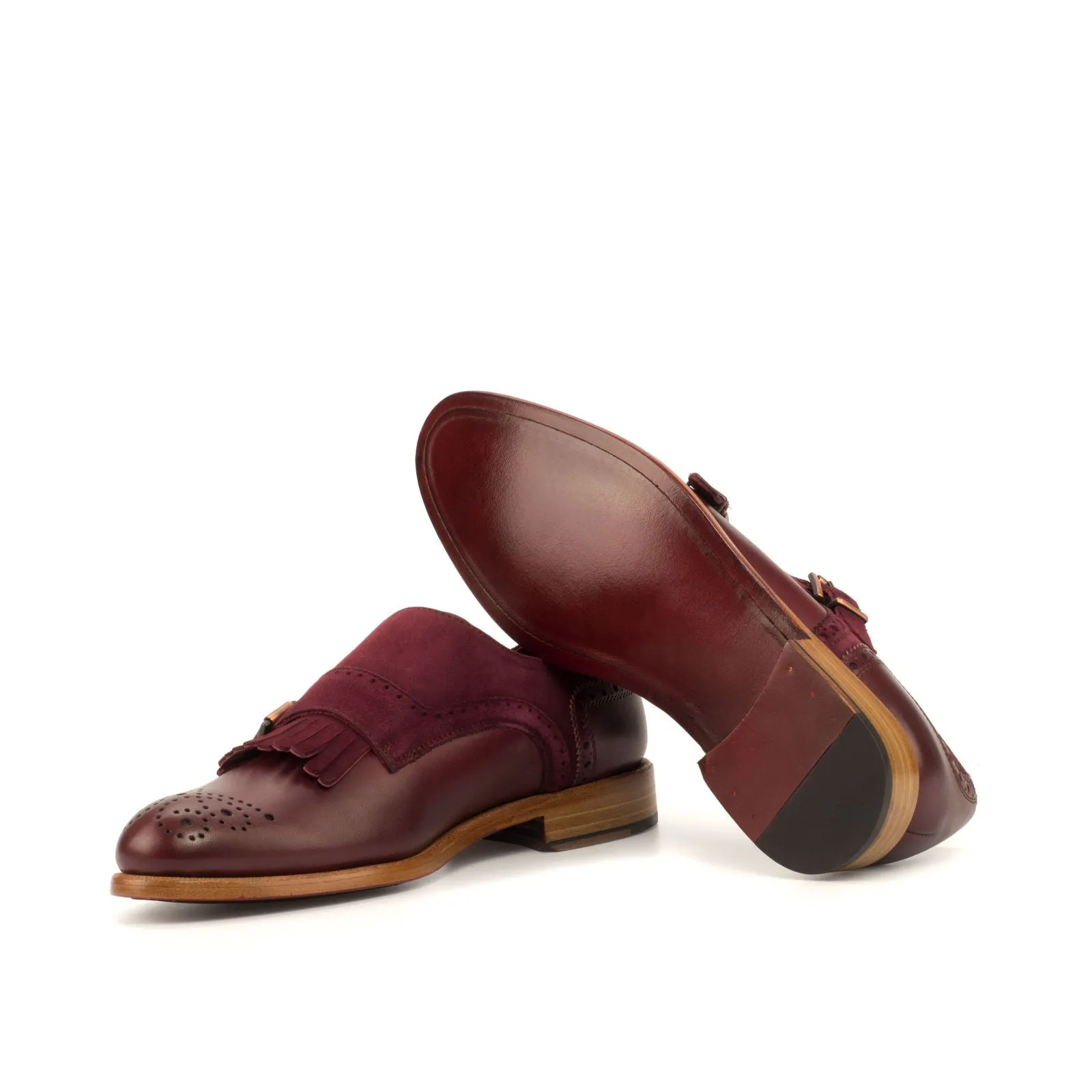 Ladies' Kiltie Monk Strap-Kid Suede, Box Calf, Burgundy-Wholesale