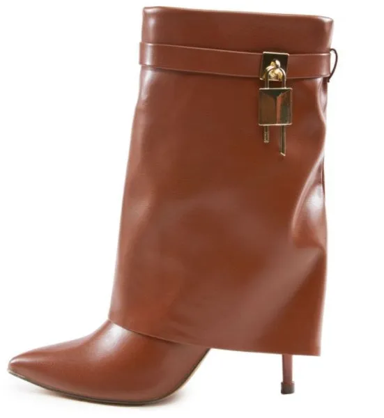 Lock Buckle Drape Over Heel Bootie