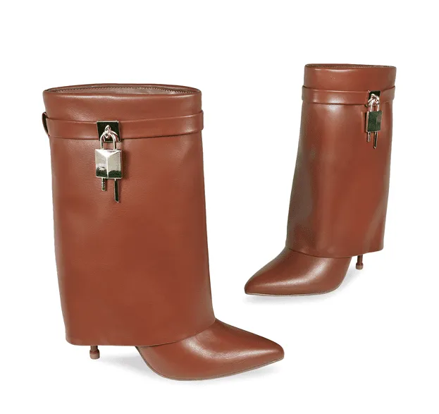 Lock Buckle Drape Over Heel Bootie