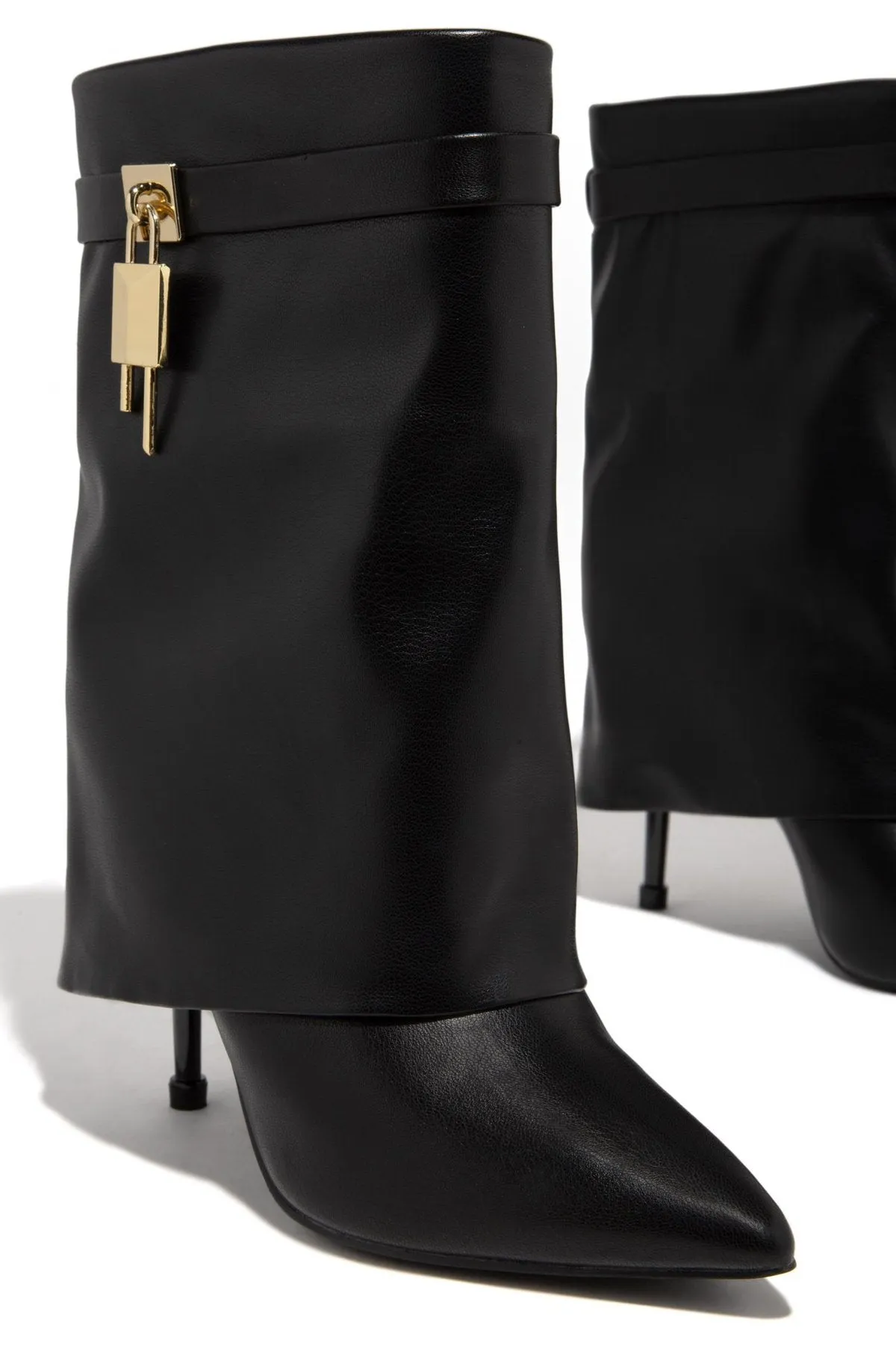 Lock Buckle Drape Over Heel Bootie