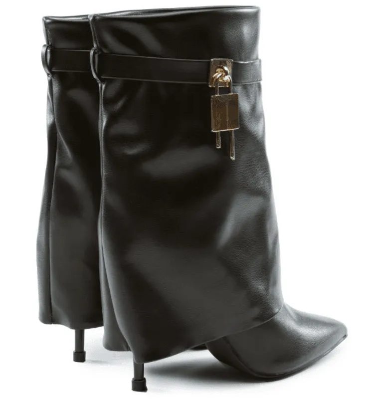 Lock Buckle Drape Over Heel Bootie
