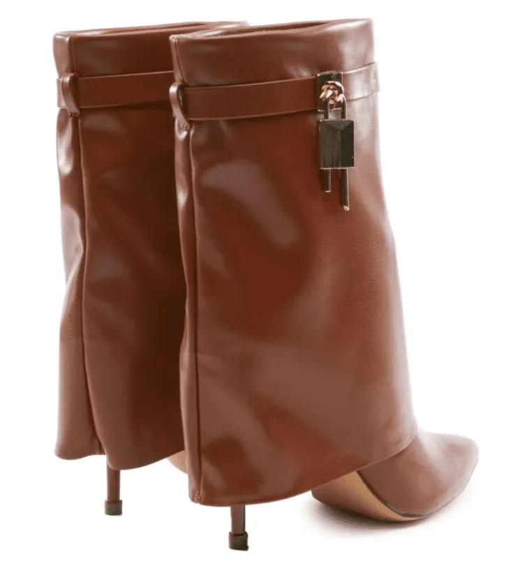 Lock Buckle Drape Over Heel Bootie