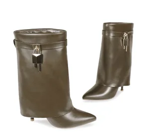 Lock Buckle Drape Over Heel Bootie