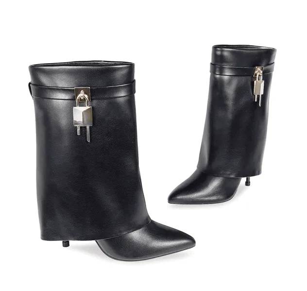 Lock Buckle Drape Over Heel Bootie