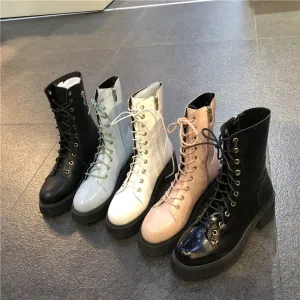 LUXE SEVEN DESIGN CHUNKY SOLE LACE UP HIKER BOOTS