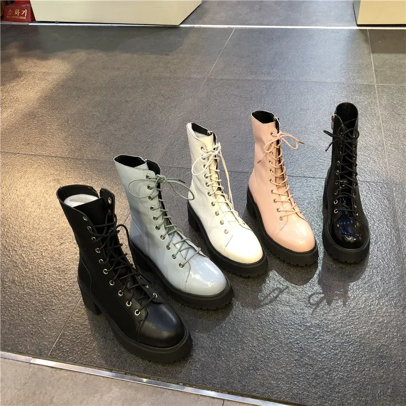 LUXE SEVEN DESIGN CHUNKY SOLE LACE UP HIKER BOOTS