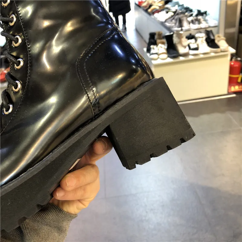 LUXE SEVEN DESIGN CHUNKY SOLE LACE UP HIKER BOOTS