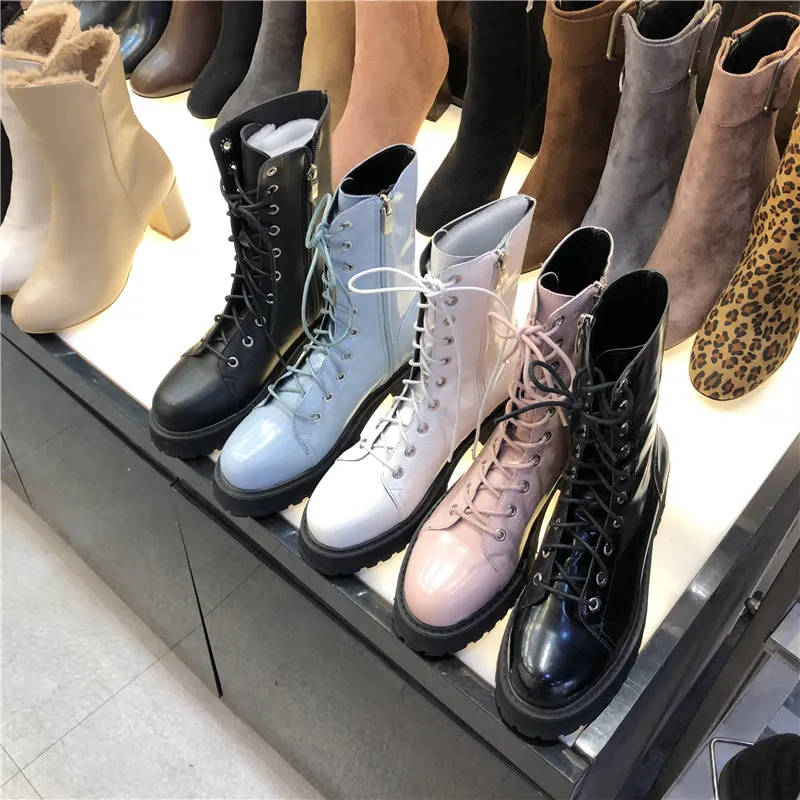 LUXE SEVEN DESIGN CHUNKY SOLE LACE UP HIKER BOOTS