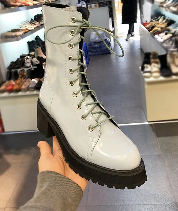 LUXE SEVEN DESIGN CHUNKY SOLE LACE UP HIKER BOOTS