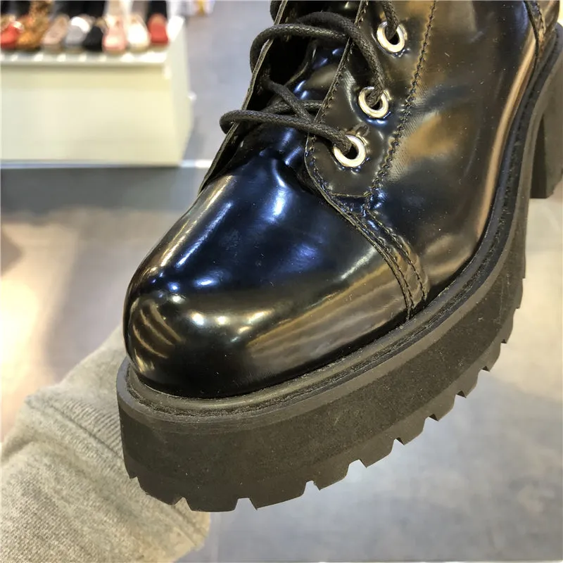 LUXE SEVEN DESIGN CHUNKY SOLE LACE UP HIKER BOOTS