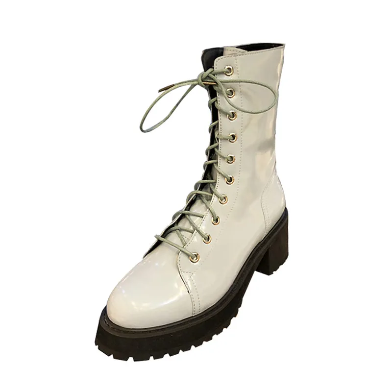 LUXE SEVEN DESIGN CHUNKY SOLE LACE UP HIKER BOOTS