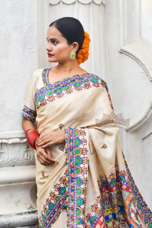 Madhubani Paints Handpainted Madhubani 'Katyayani' Tussar Silk Saree