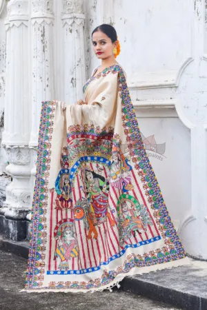 Madhubani Paints Handpainted Madhubani 'Katyayani' Tussar Silk Saree