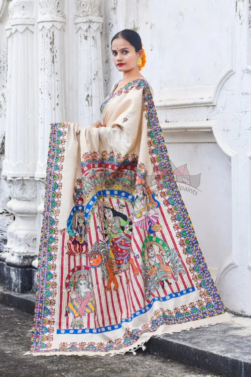 Madhubani Paints Handpainted Madhubani 'Katyayani' Tussar Silk Saree
