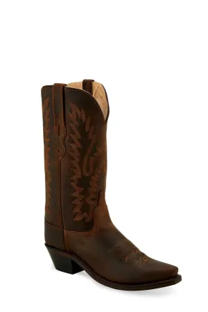 Old West Chocolate Womens Leather 12in Snip Toe Cowboy Boots 9B
