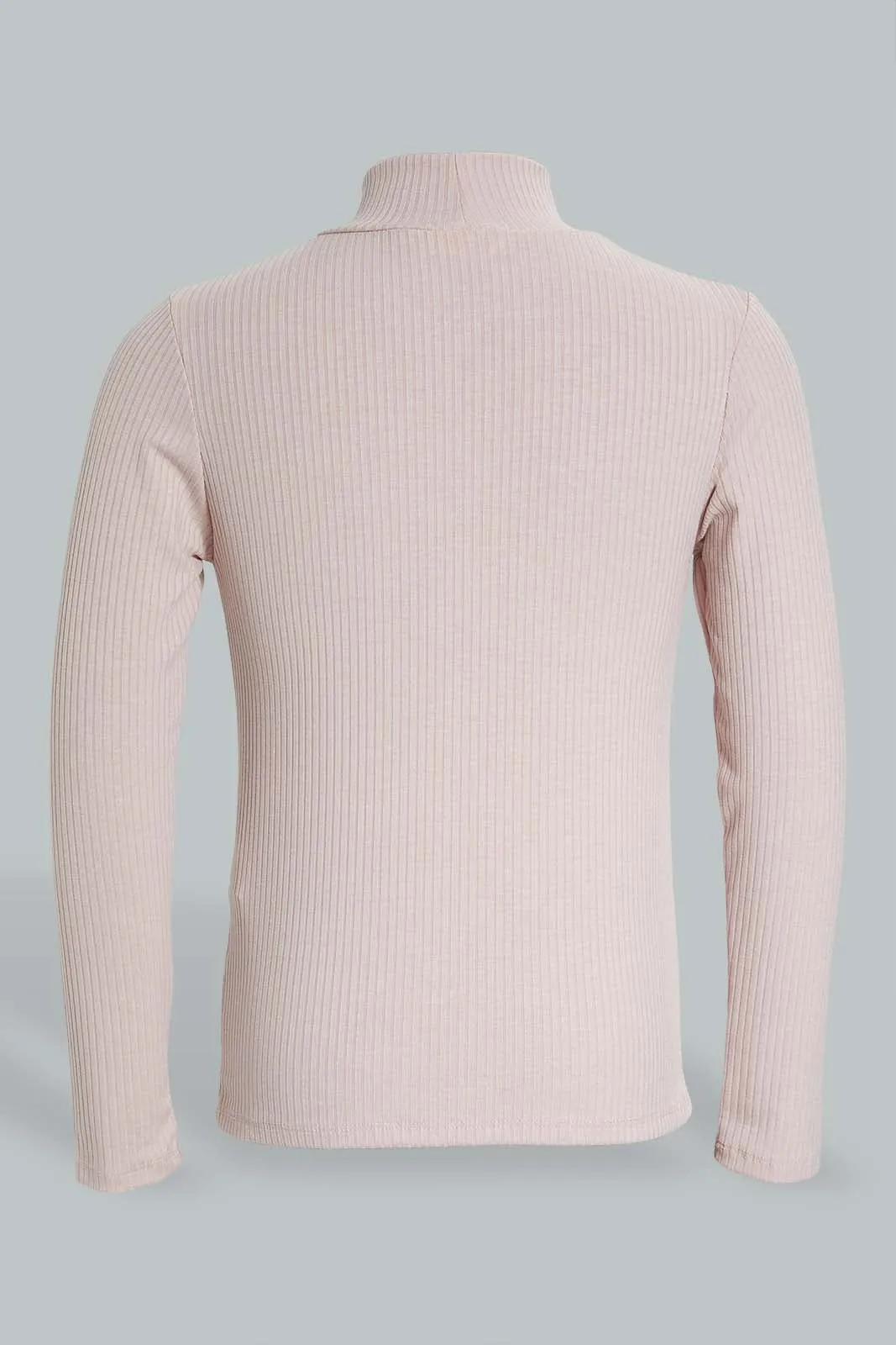 Pink High Neck Ribbed Top
