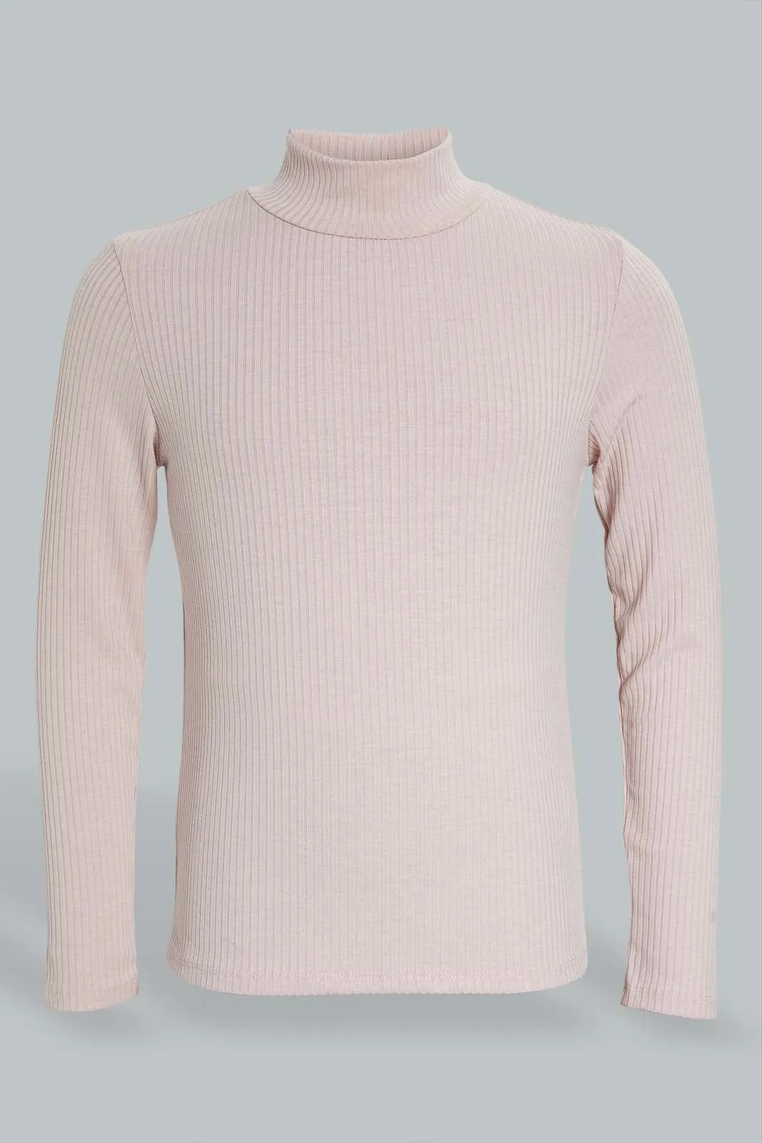Pink High Neck Ribbed Top