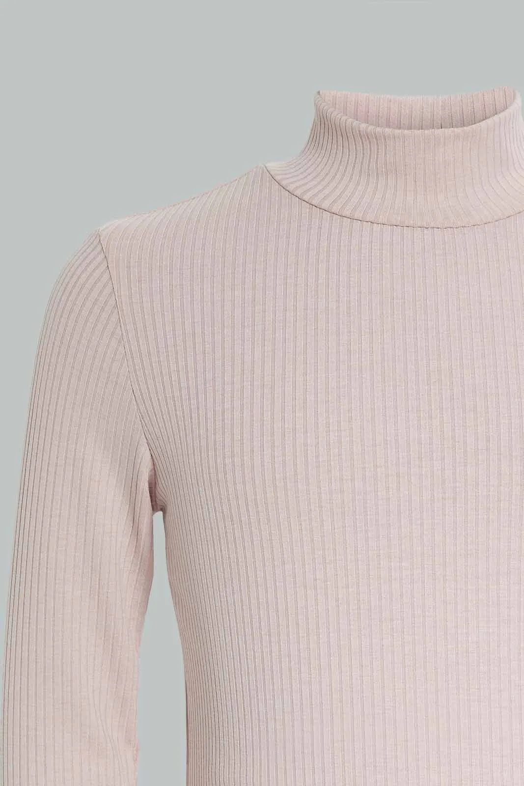 Pink High Neck Ribbed Top