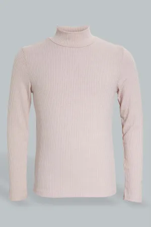 Pink High Neck Ribbed Top