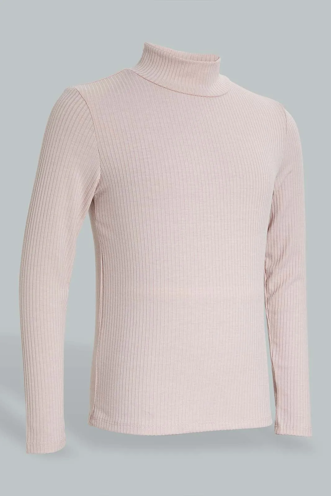 Pink High Neck Ribbed Top