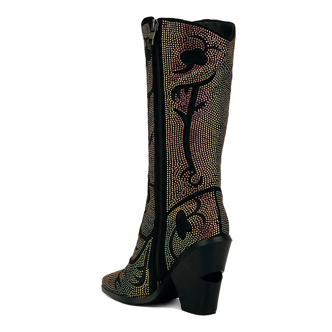 Rhinestones Embellished Shimmer Calf Boots