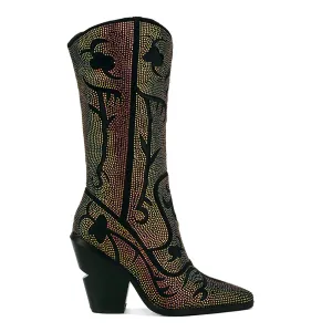 Rhinestones Embellished Shimmer Calf Boots