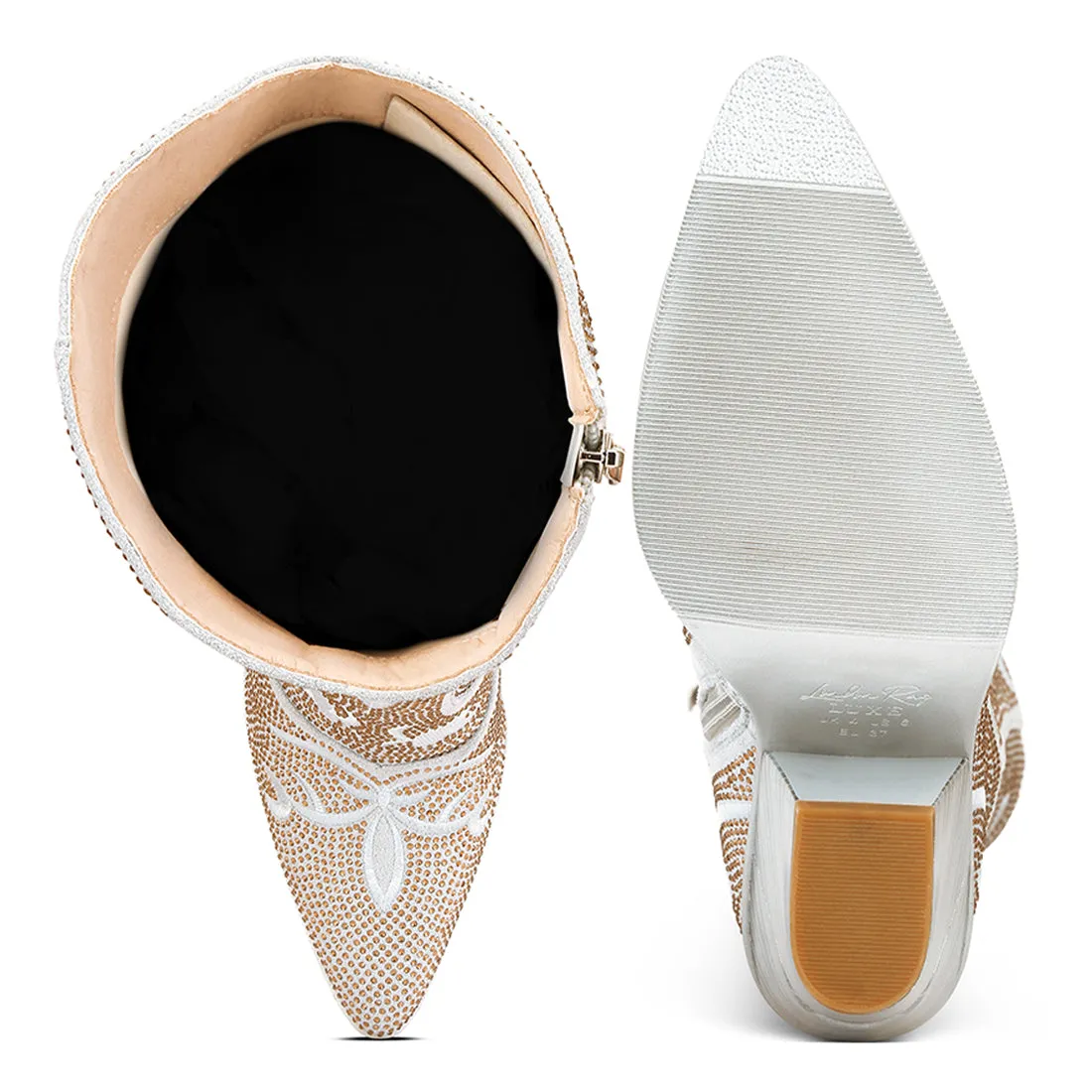 Rhinestones Embellished Shimmer Calf Boots