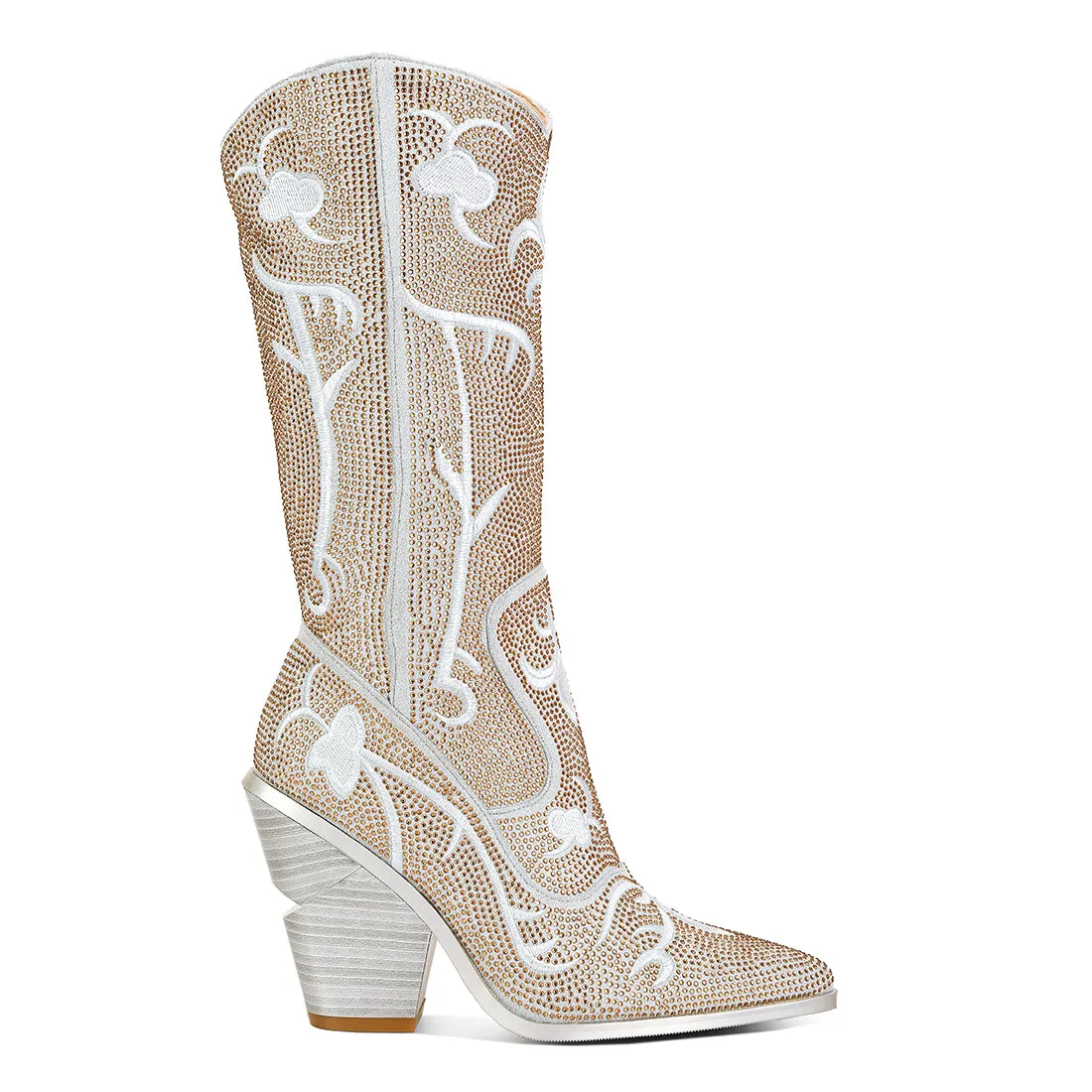 Rhinestones Embellished Shimmer Calf Boots