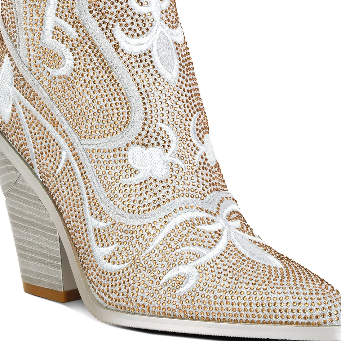 Rhinestones Embellished Shimmer Calf Boots