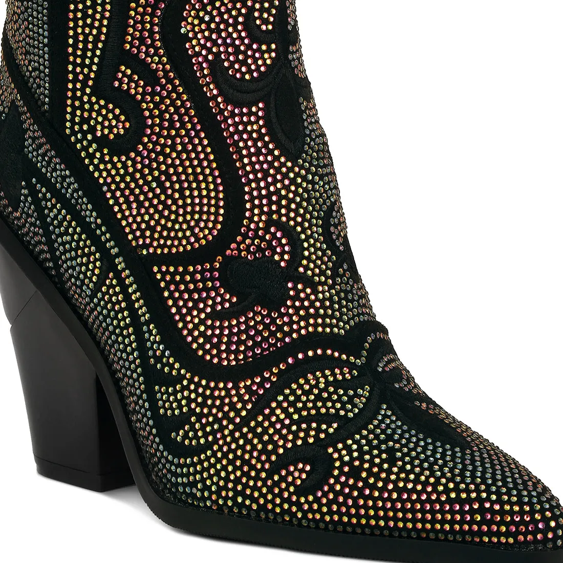 Rhinestones Embellished Shimmer Calf Boots