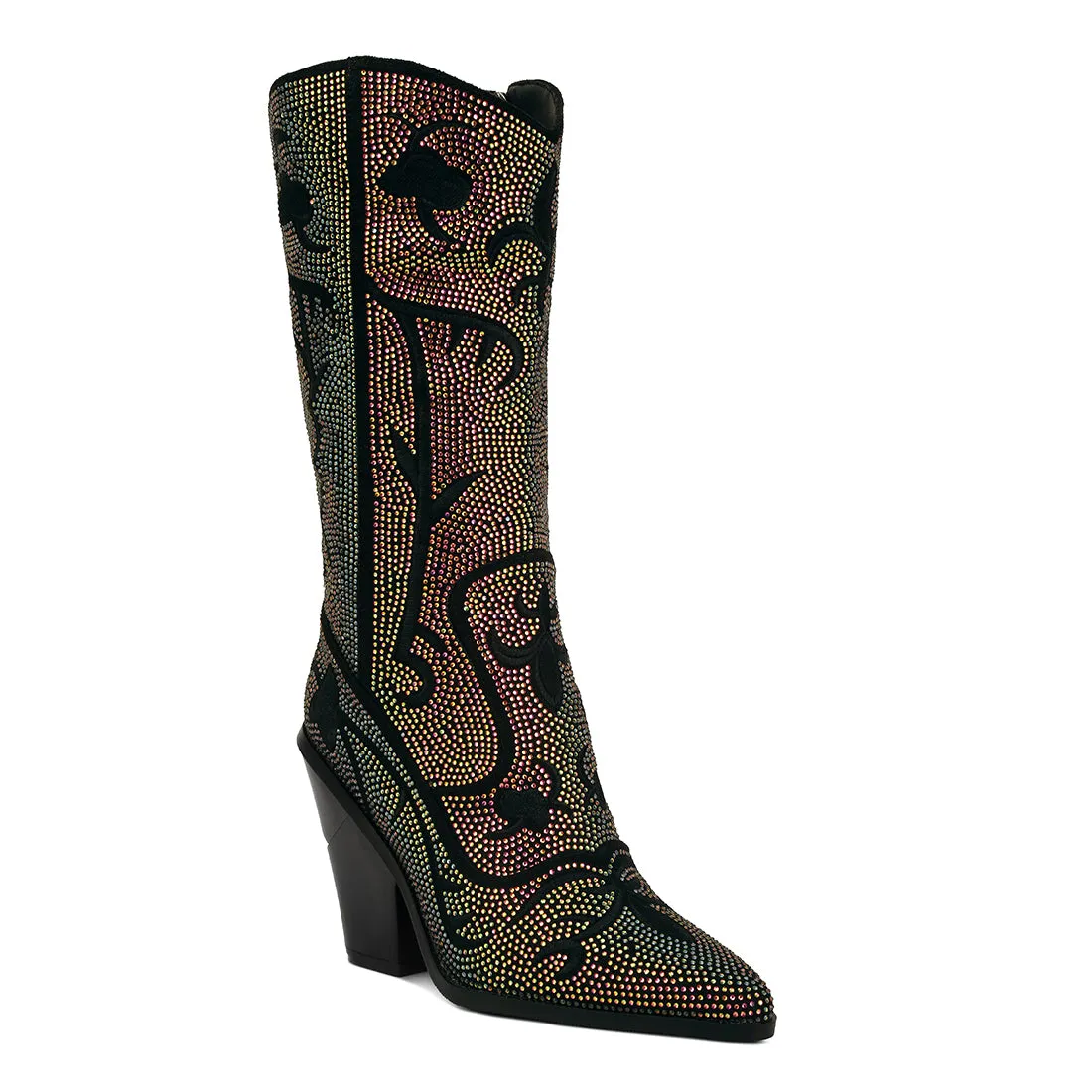 Rhinestones Embellished Shimmer Calf Boots