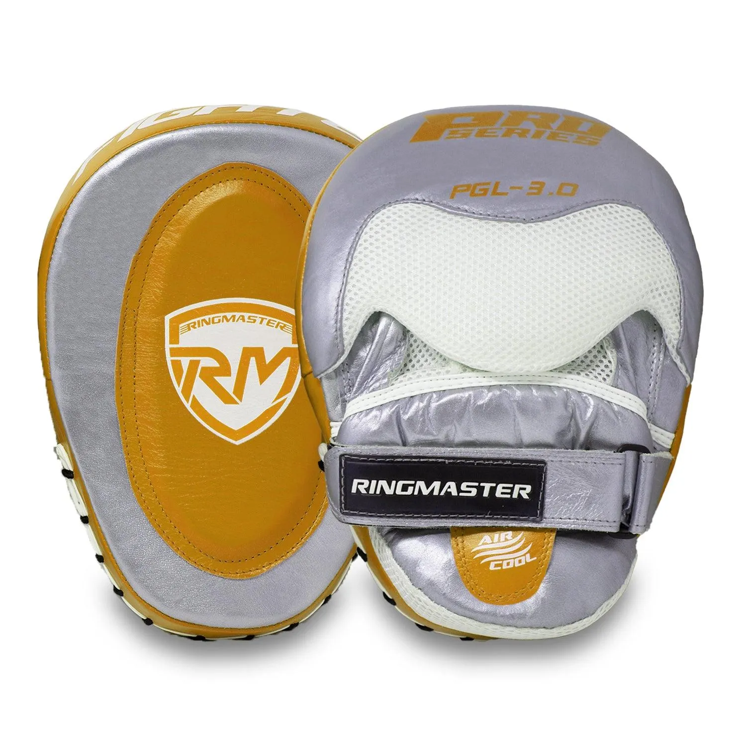 RingMaster Sports Focus pads Genuine Leather PGL 3.0 Gold and Silver