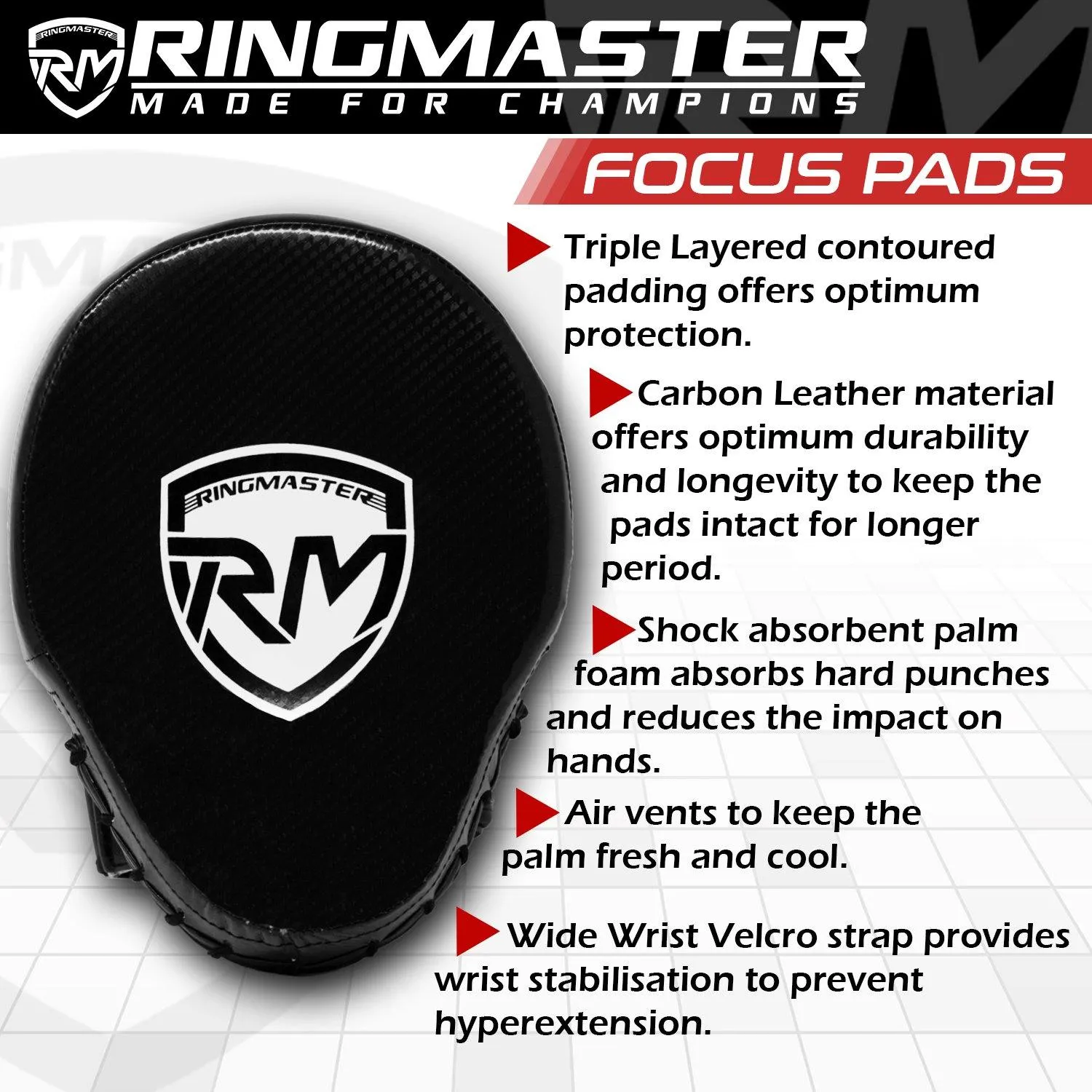 RingMaster Sports Ultralight Focus Pads Carbon Leather One Size Black