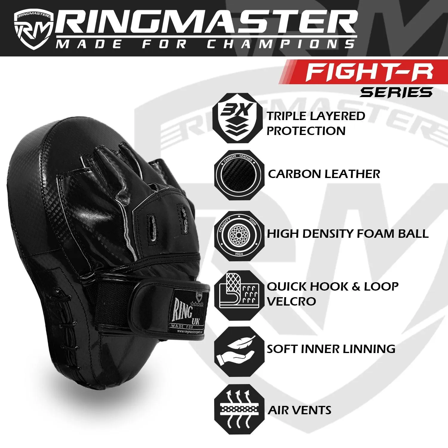 RingMaster Sports Ultralight Focus Pads Carbon Leather One Size Black