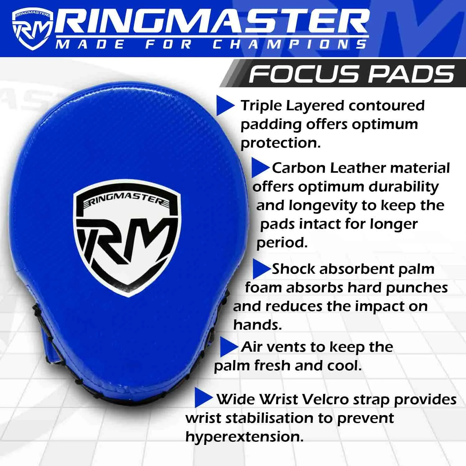 RingMaster Sports Ultralight Focus Pads Carbon Leather One Size Blue