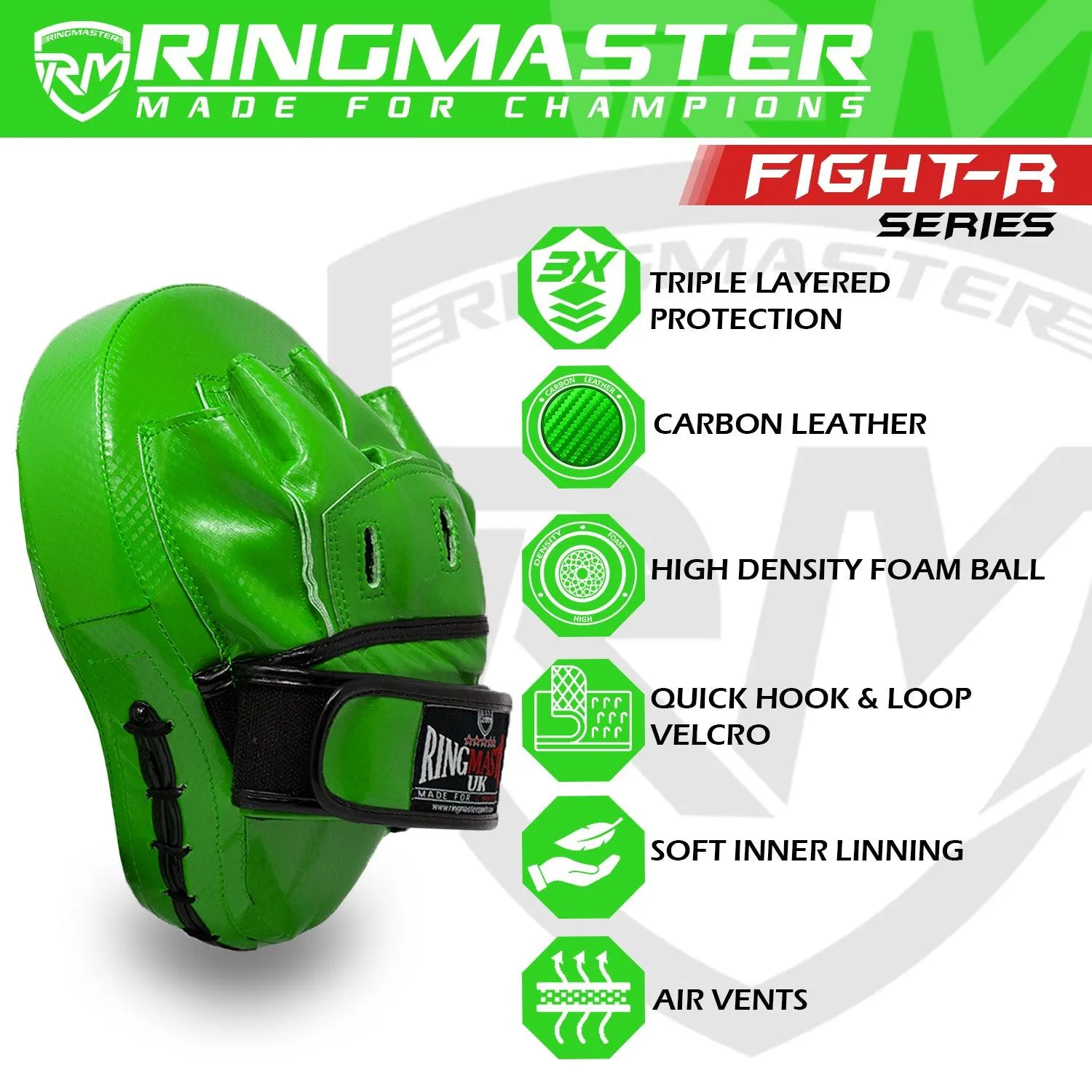 RingMaster Sports Ultralight Focus Pads Carbon Leather One Size Green