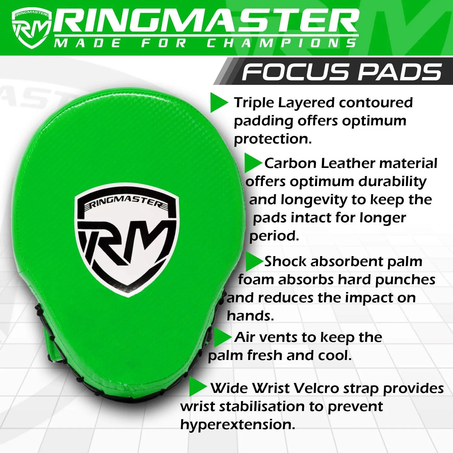 RingMaster Sports Ultralight Focus Pads Carbon Leather One Size Green
