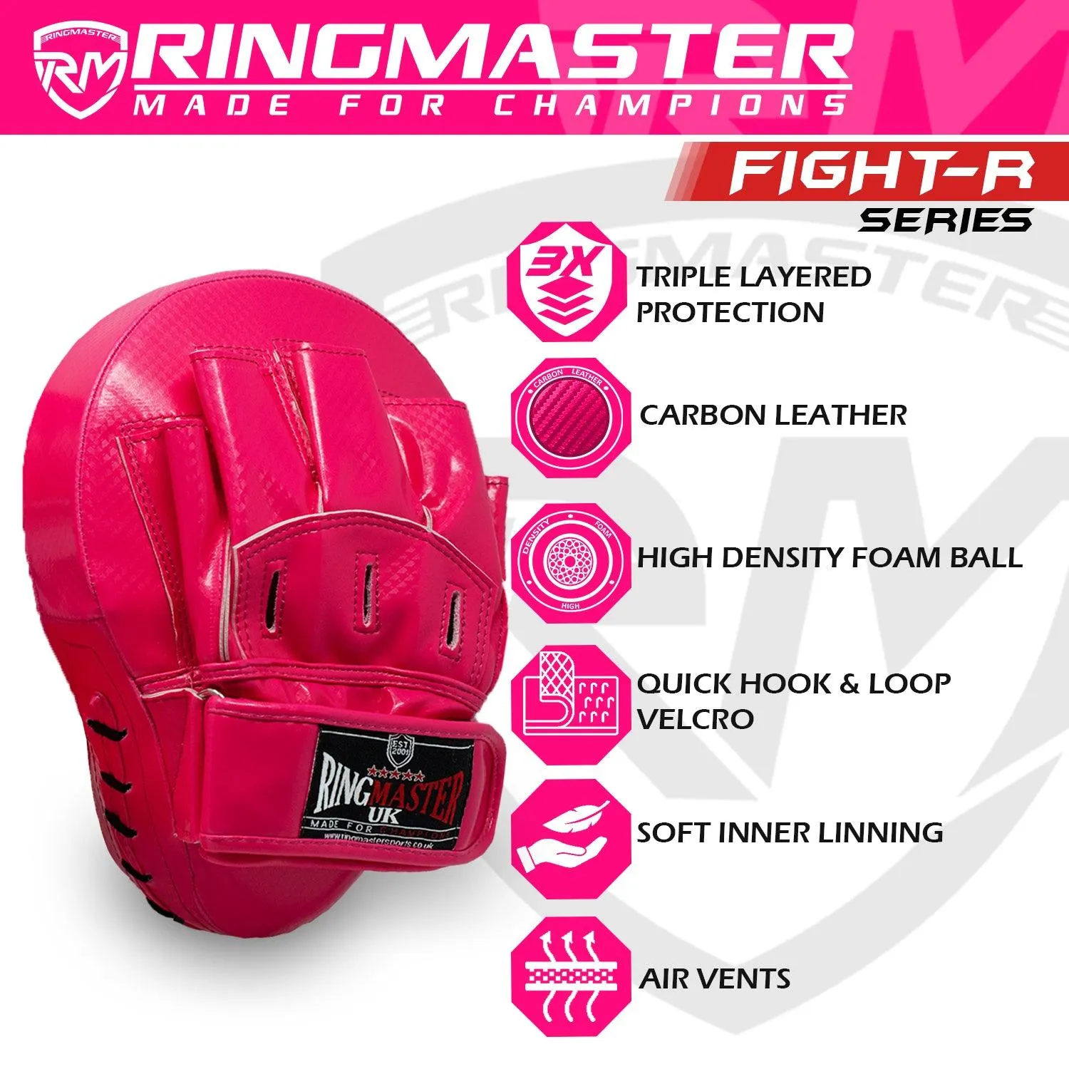 RingMaster Sports Ultralight Focus Pads Carbon Leather One Size Pink