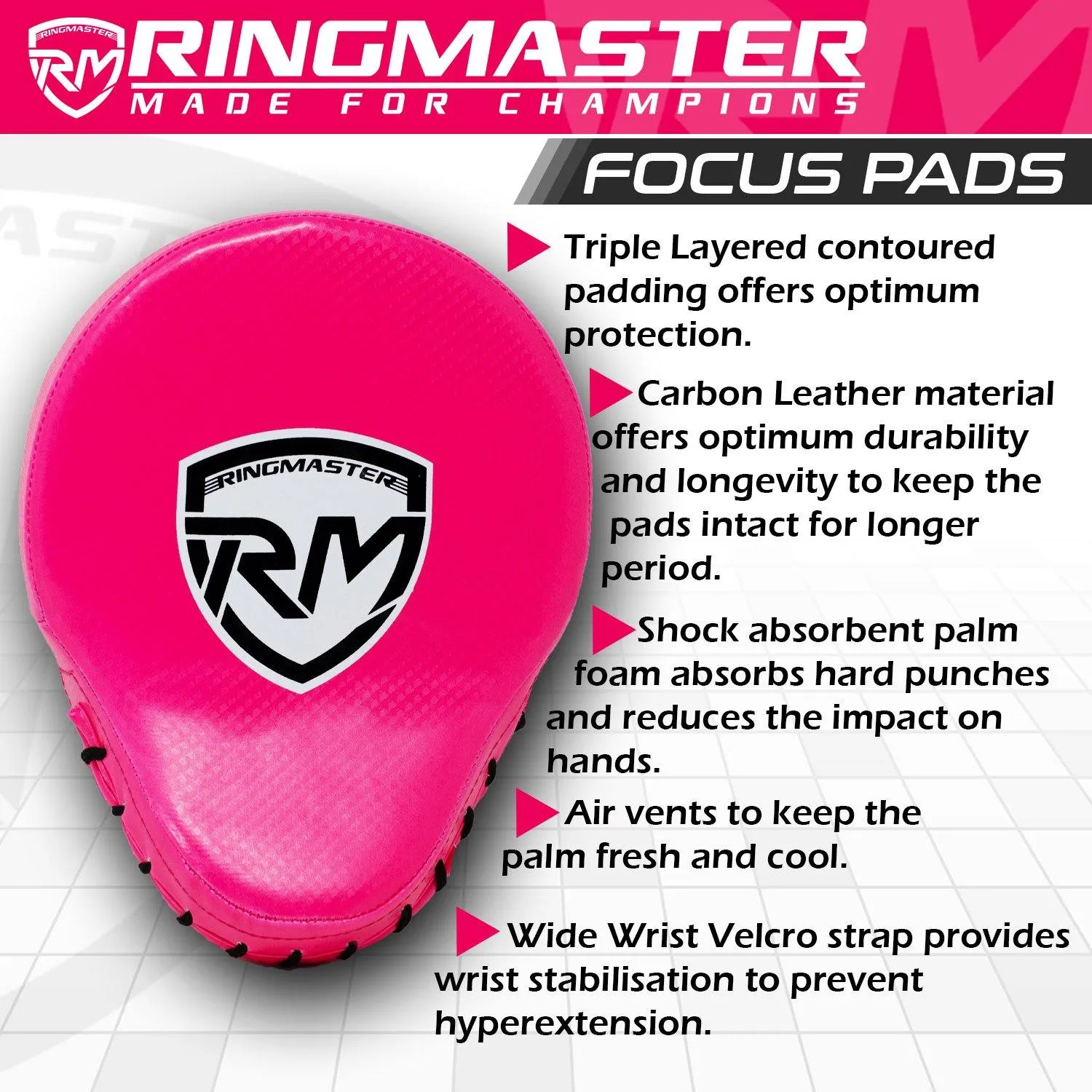 RingMaster Sports Ultralight Focus Pads Carbon Leather One Size Pink