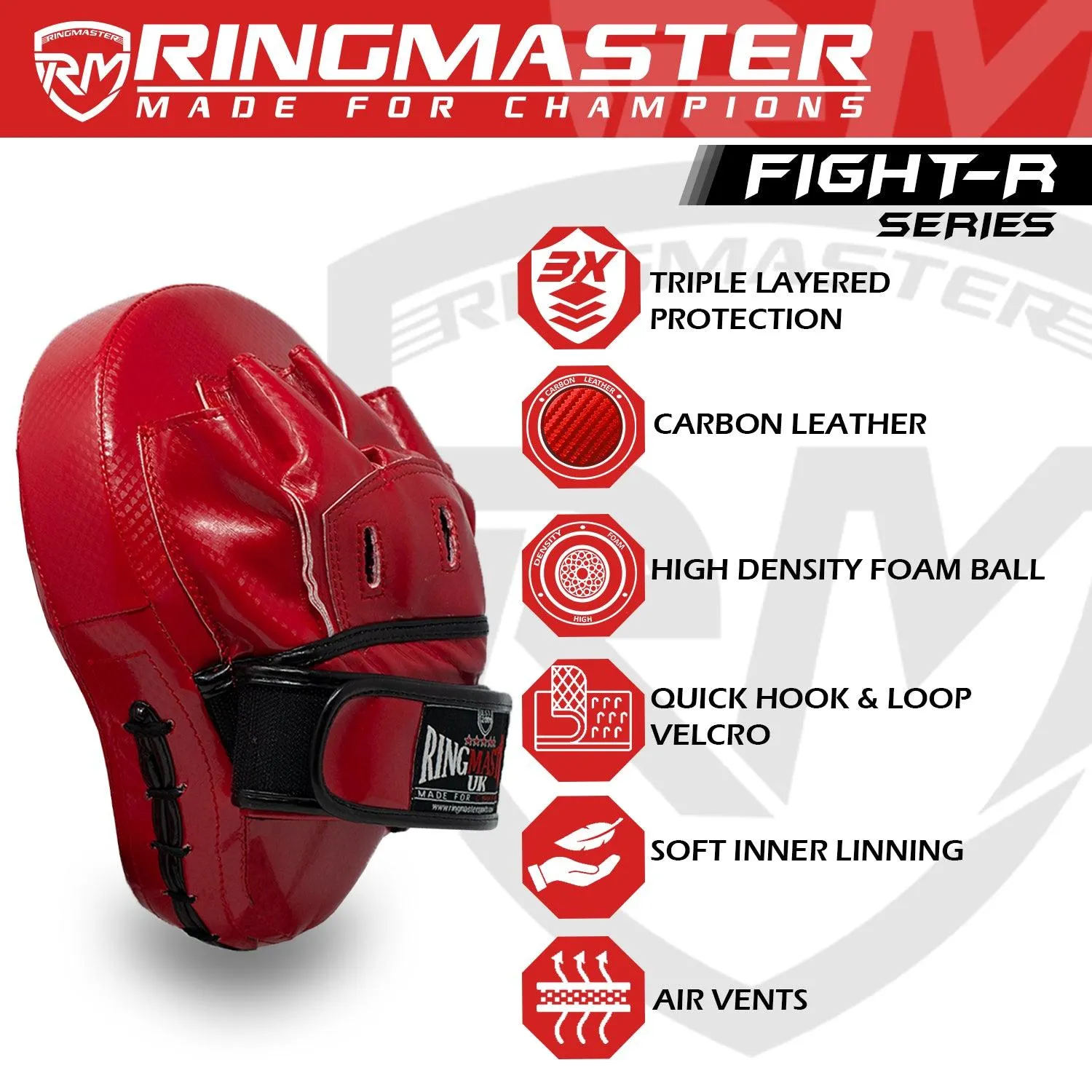 RingMaster Sports Ultralight Focus Pads Carbon Leather One Size Red