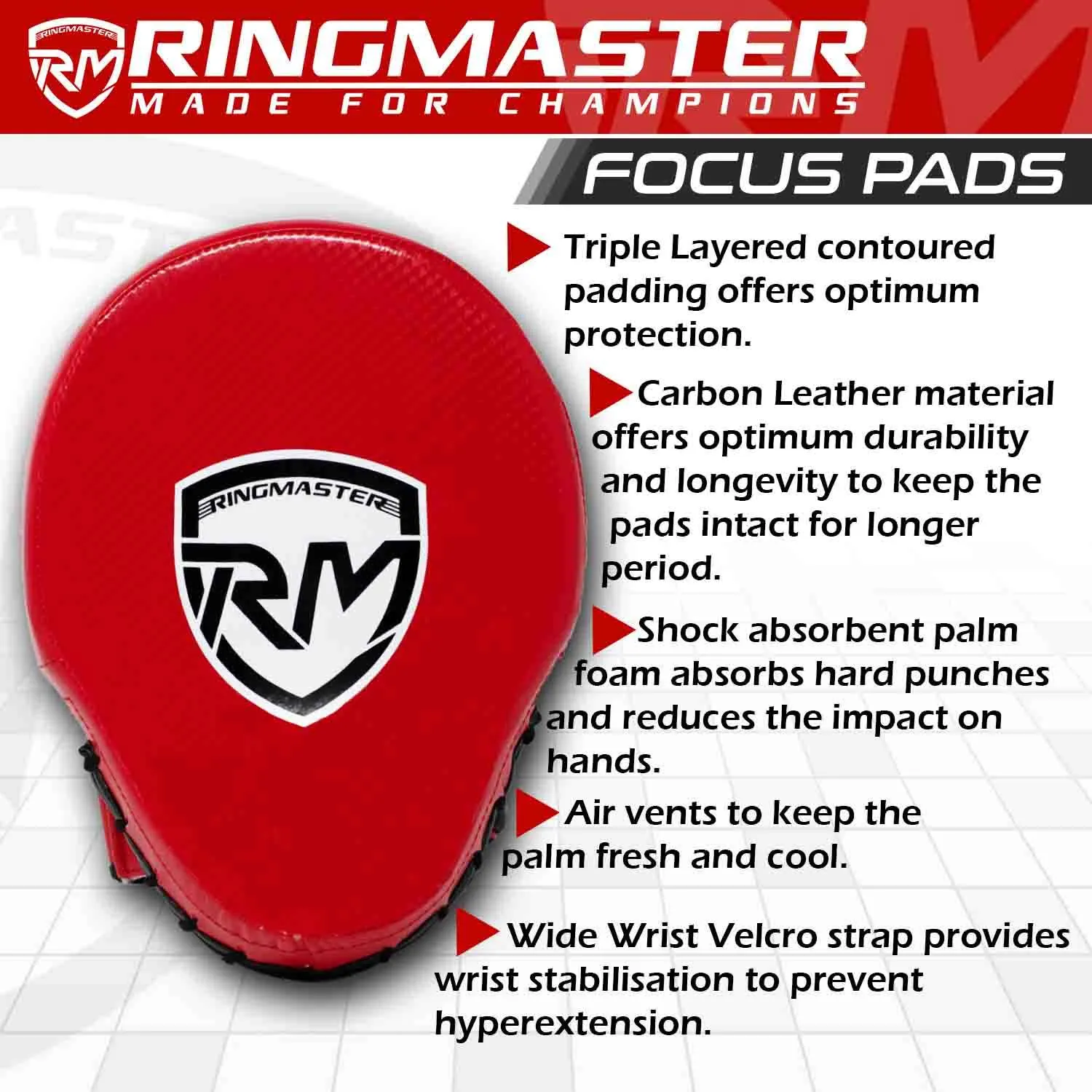 RingMaster Sports Ultralight Focus Pads Carbon Leather One Size Red