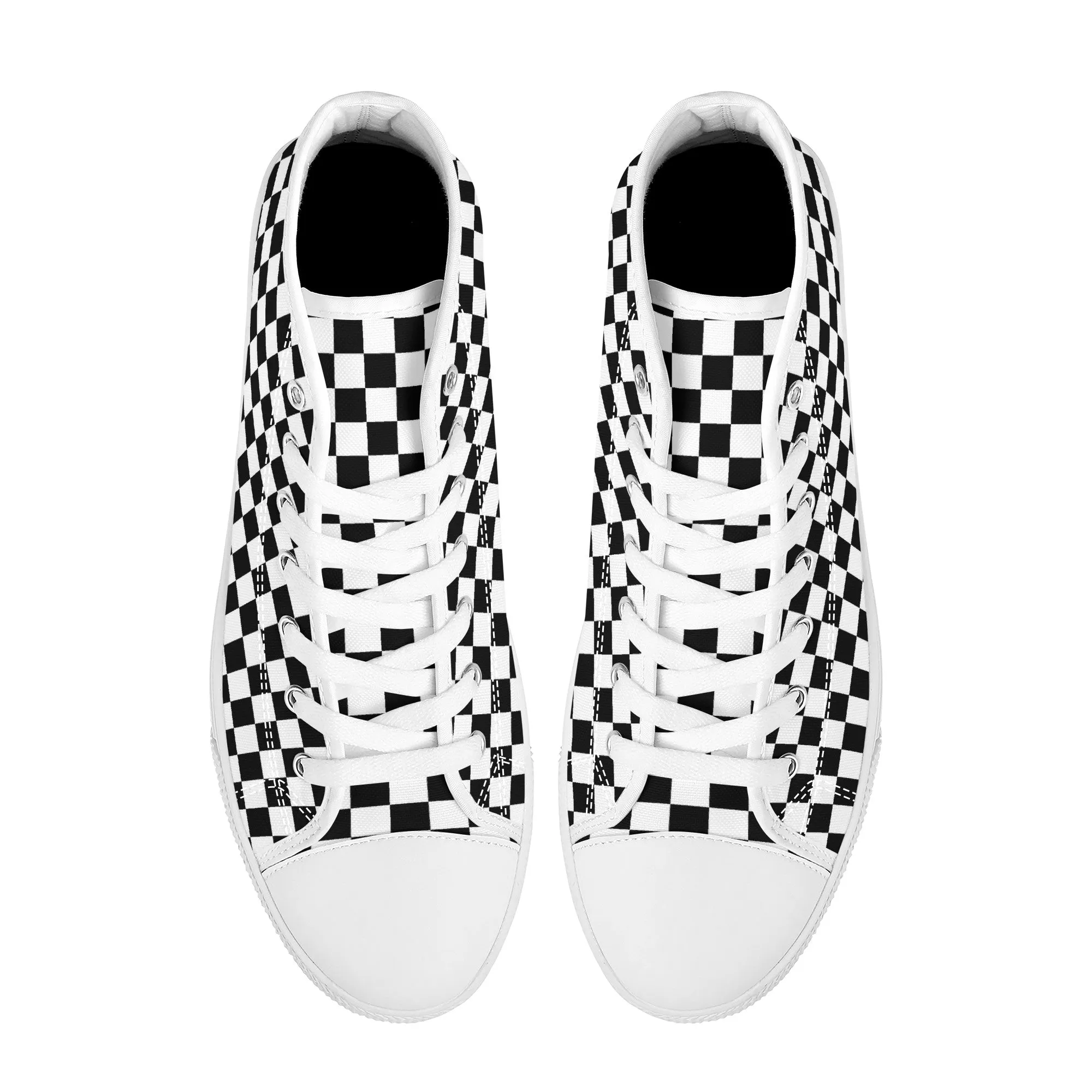 Speedway Style: Checkered Racing Pattern in Black and White Converse Style High Tops