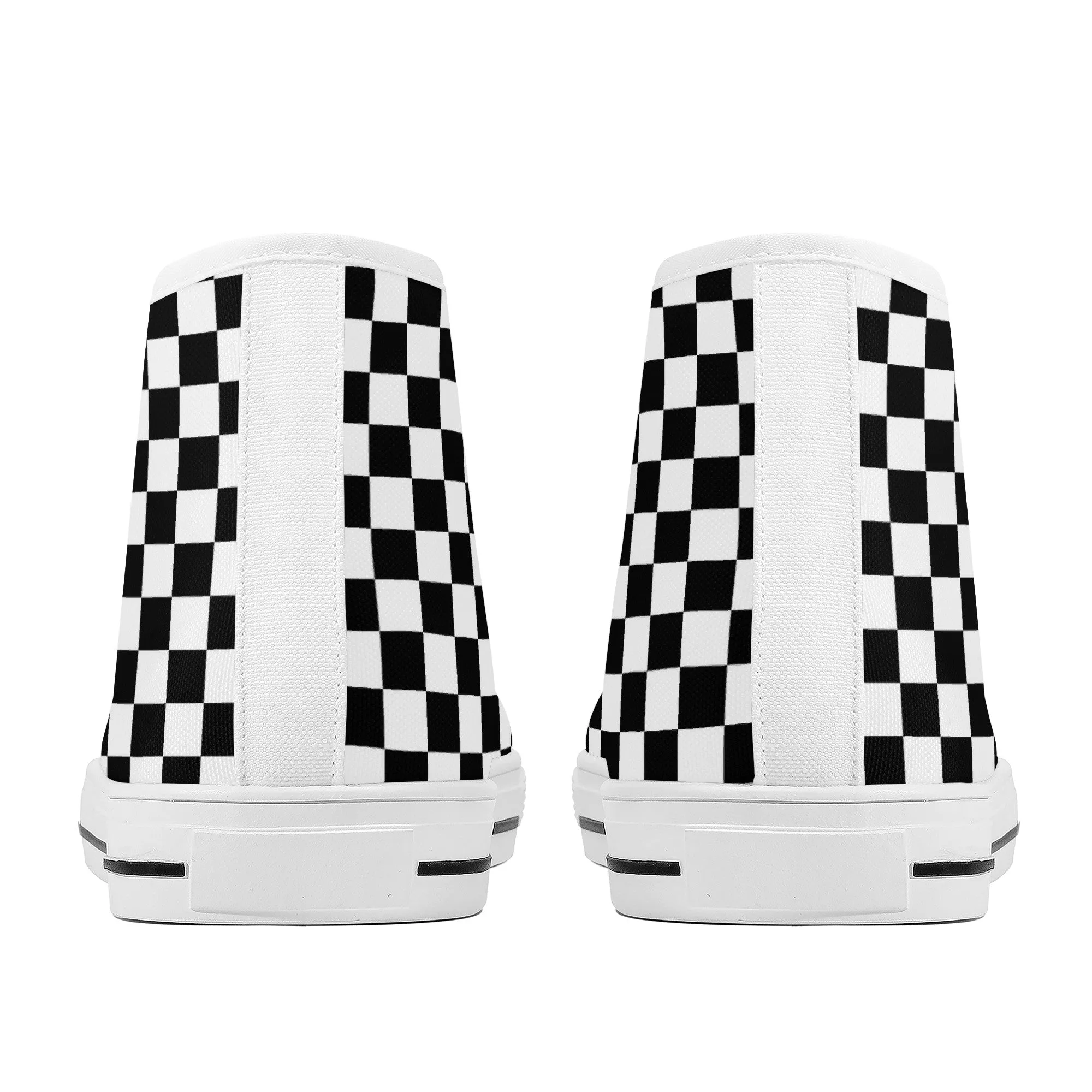 Speedway Style: Checkered Racing Pattern in Black and White Converse Style High Tops