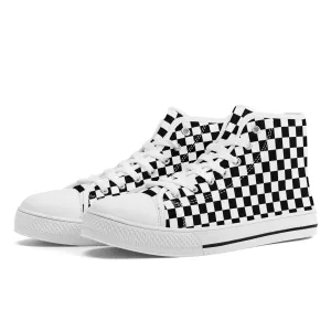 Speedway Style: Checkered Racing Pattern in Black and White Converse Style High Tops