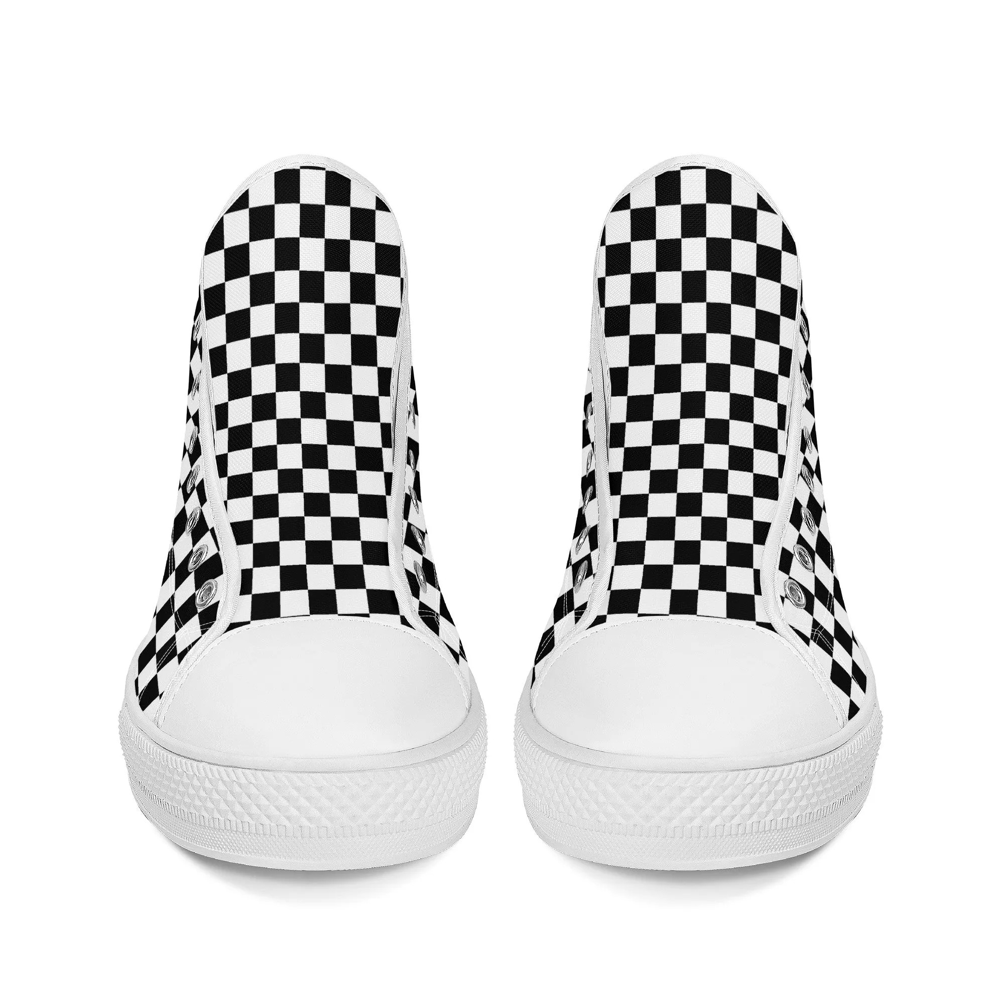 Speedway Style: Checkered Racing Pattern in Black and White Converse Style High Tops