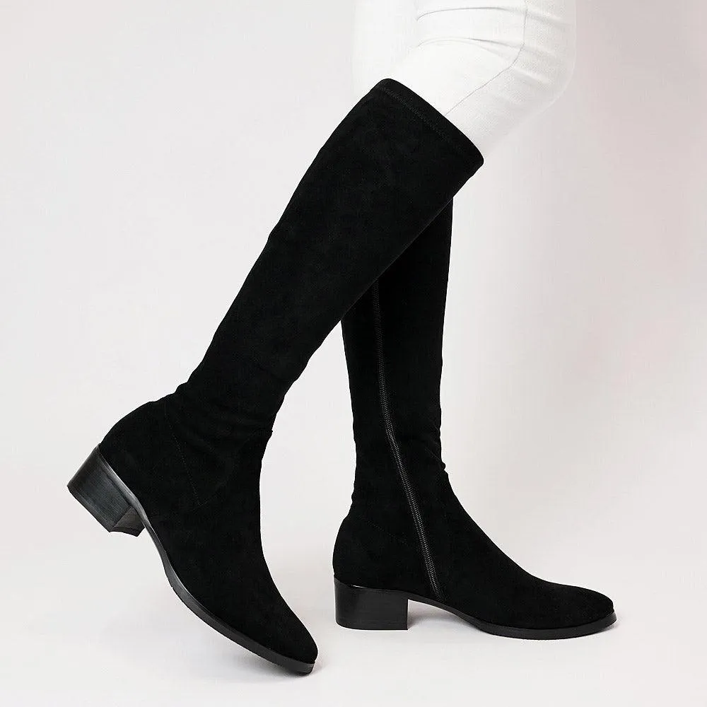 Timothie Black Stretch Microsuede Knee High Boots