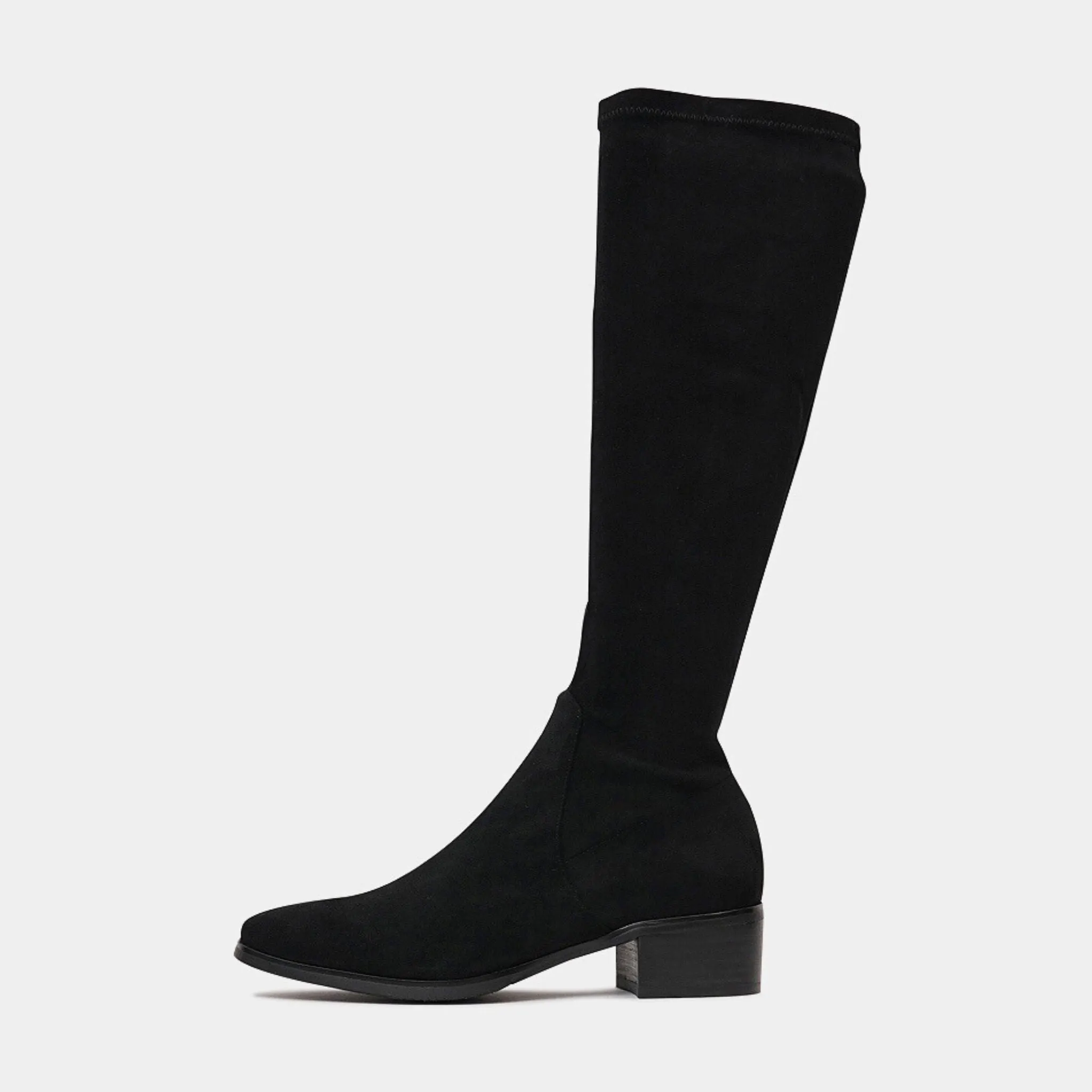 Timothie Black Stretch Microsuede Knee High Boots