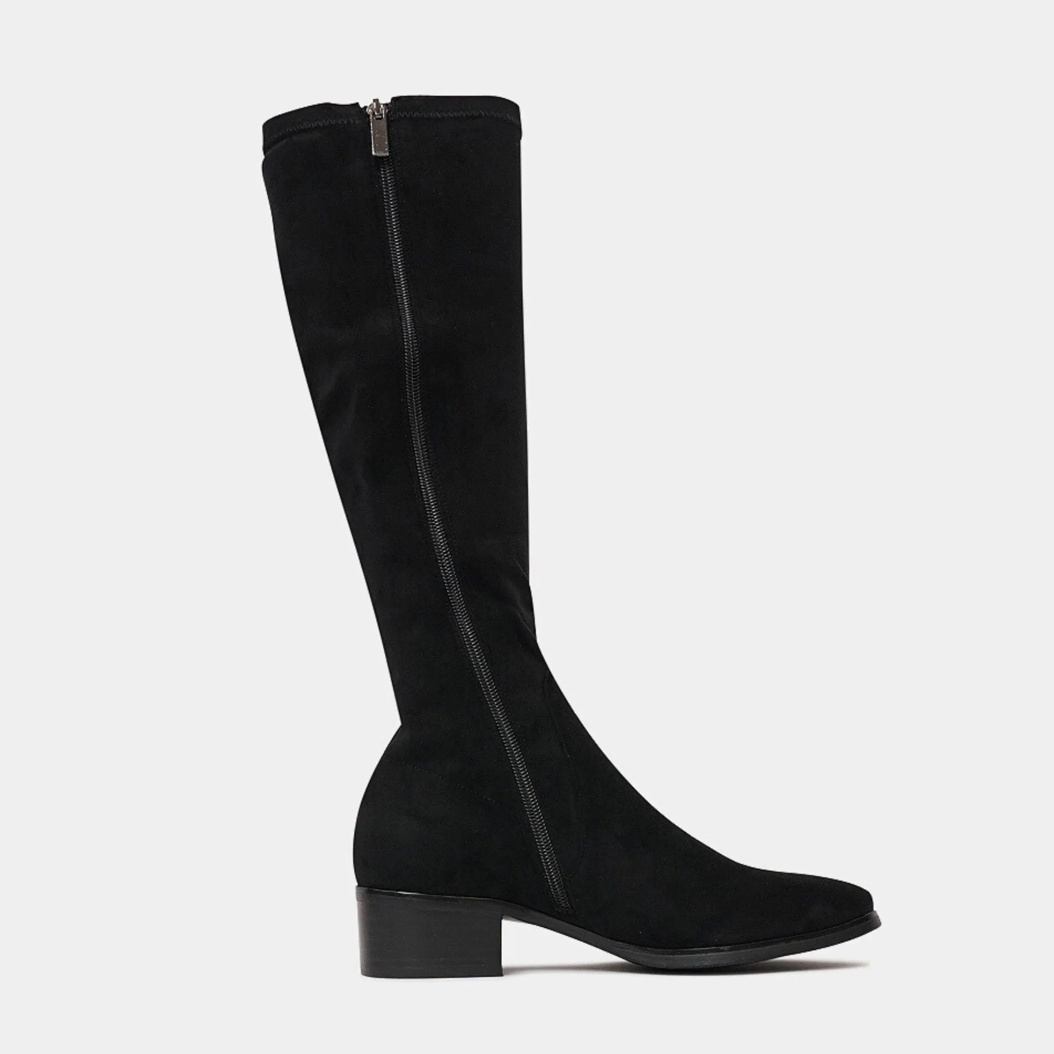 Timothie Black Stretch Microsuede Knee High Boots